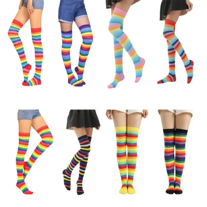 Chaussettes longues multicolores à rayures 1