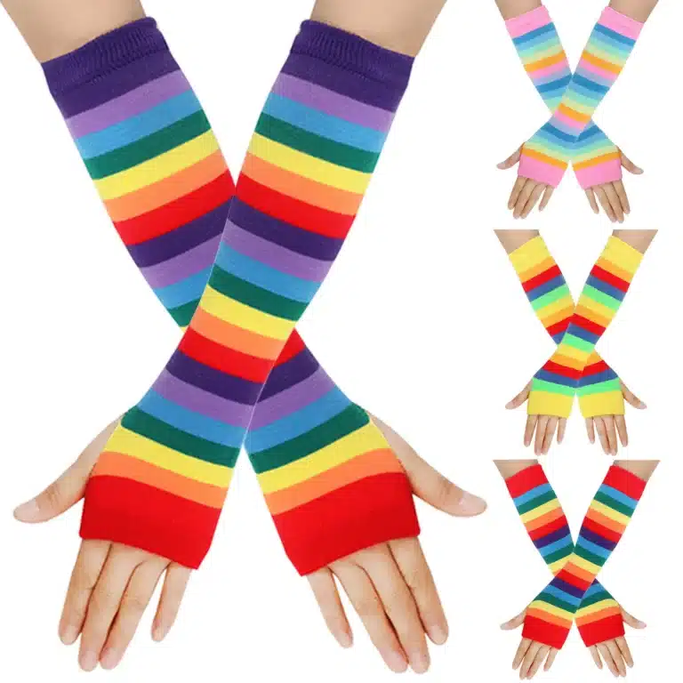 Mitaines longues multicolores à rayures 1