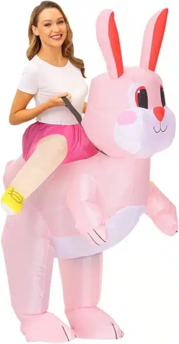Costume gonflable lapin rose 4
