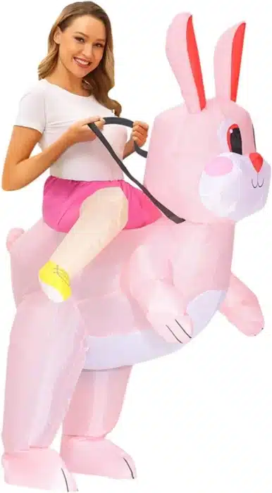 Costume gonflable lapin rose 2