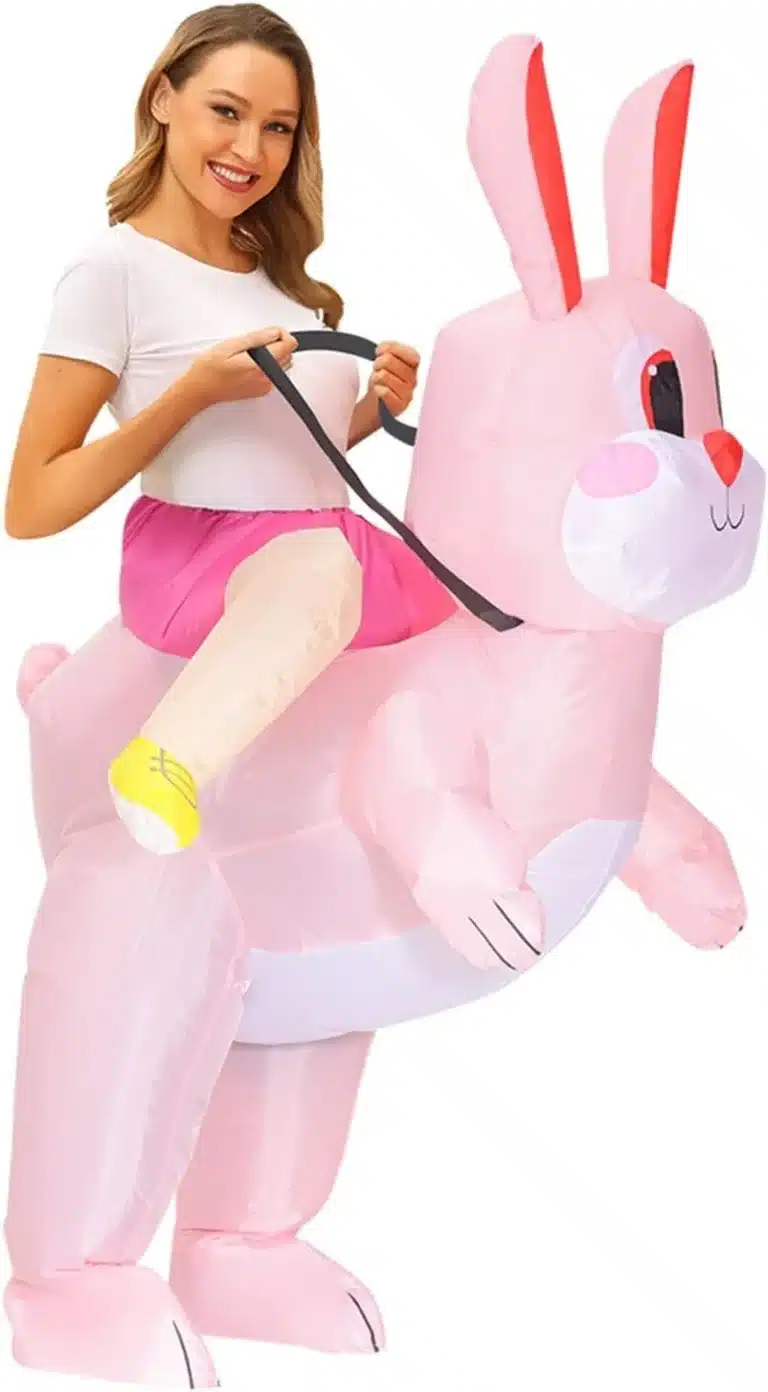 Costume gonflable lapin rose 2