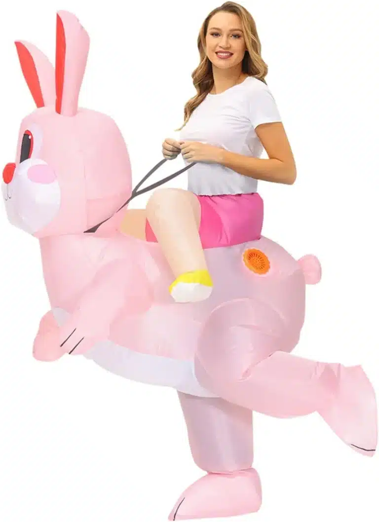 Costume gonflable lapin rose 3