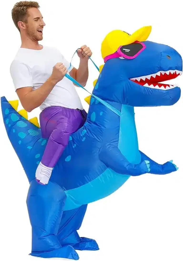 Costume gonflable dinosaure bleu 2