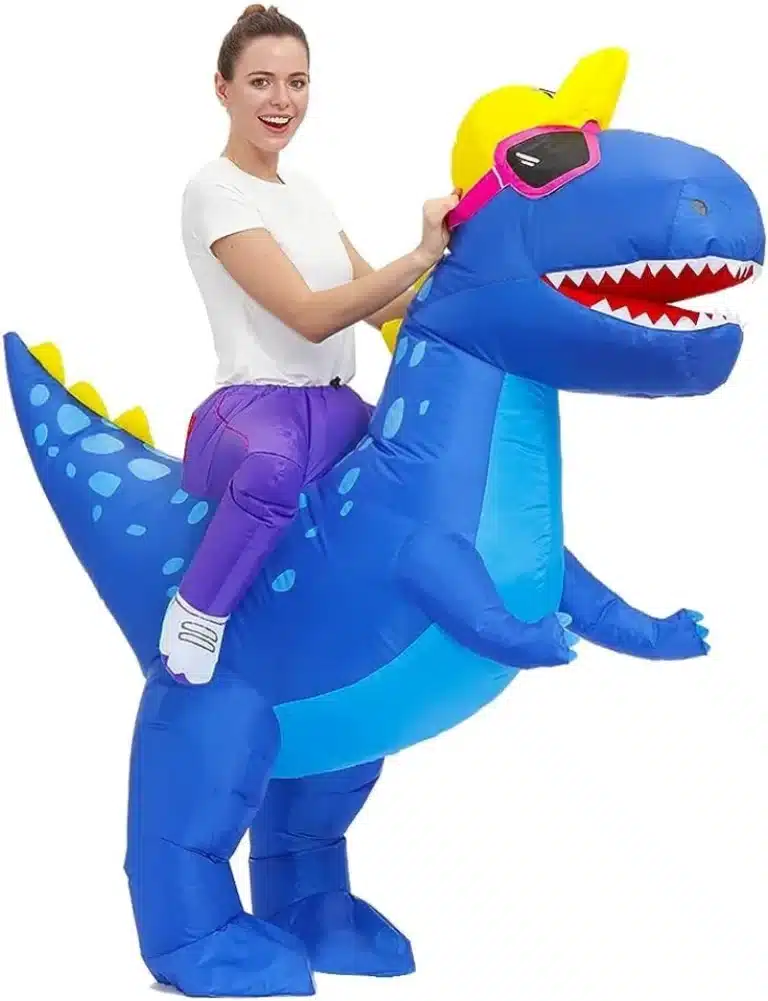 Costume gonflable dinosaure bleu 5