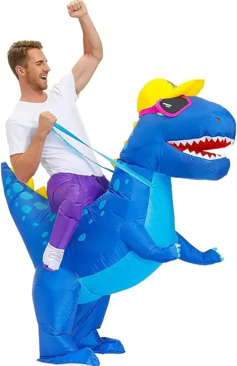 Costume gonflable dinosaure bleu 6