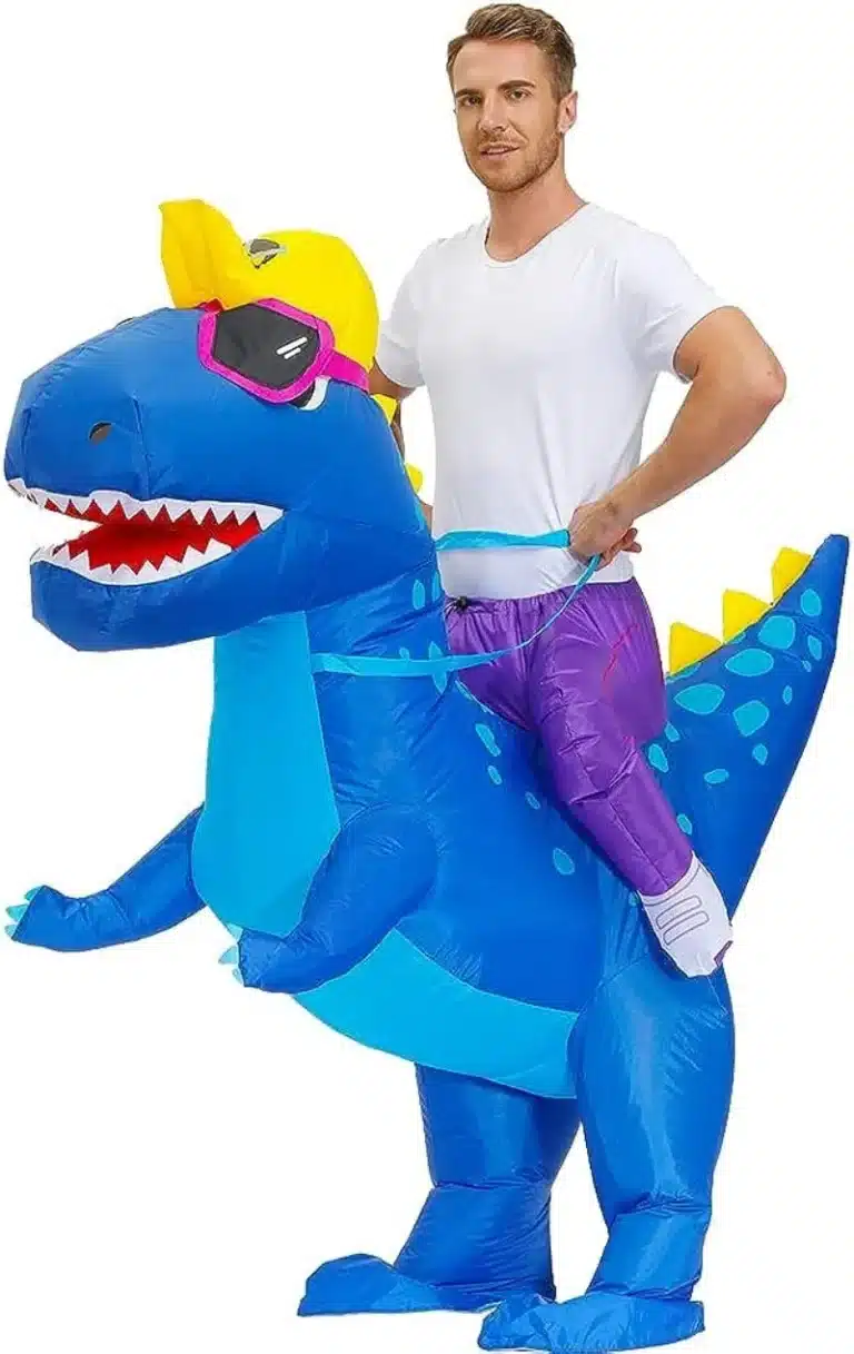 Costume gonflable dinosaure bleu 4