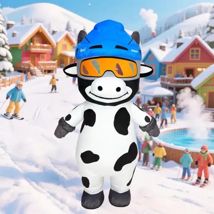 Mascotte gonflable vache ski 2