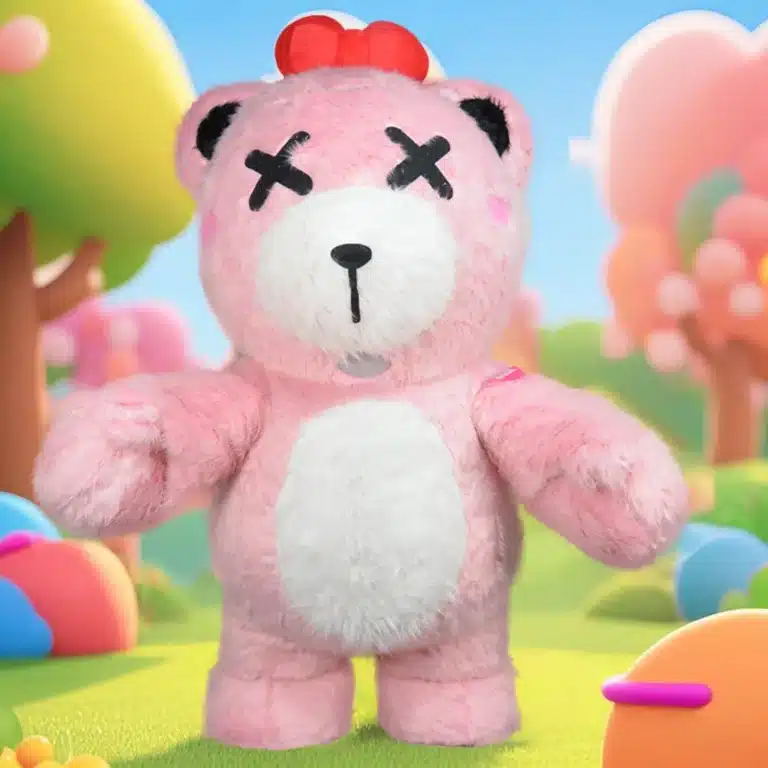Mascotte gonflable ours rose 2