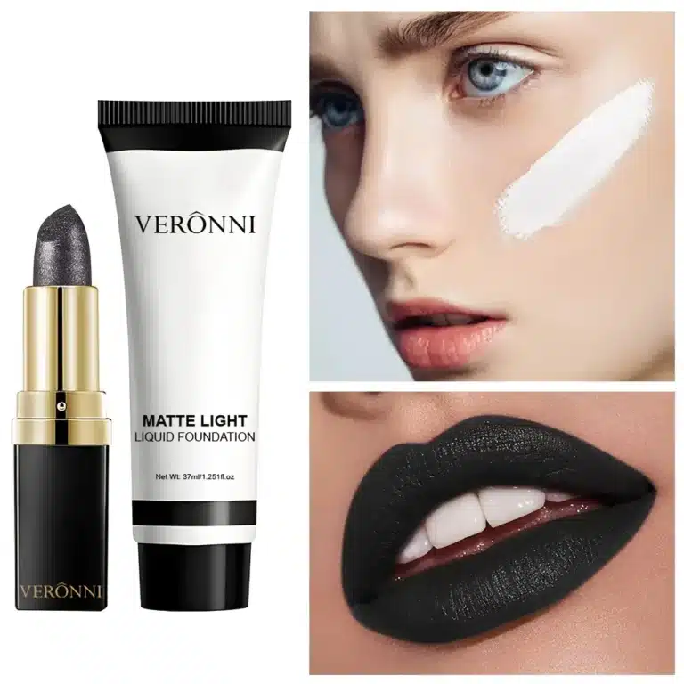 Fond de teint blanc + rouge à lèvres noir 6