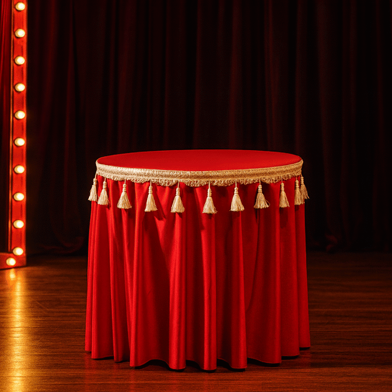 Table rouge sur scène théâtrale