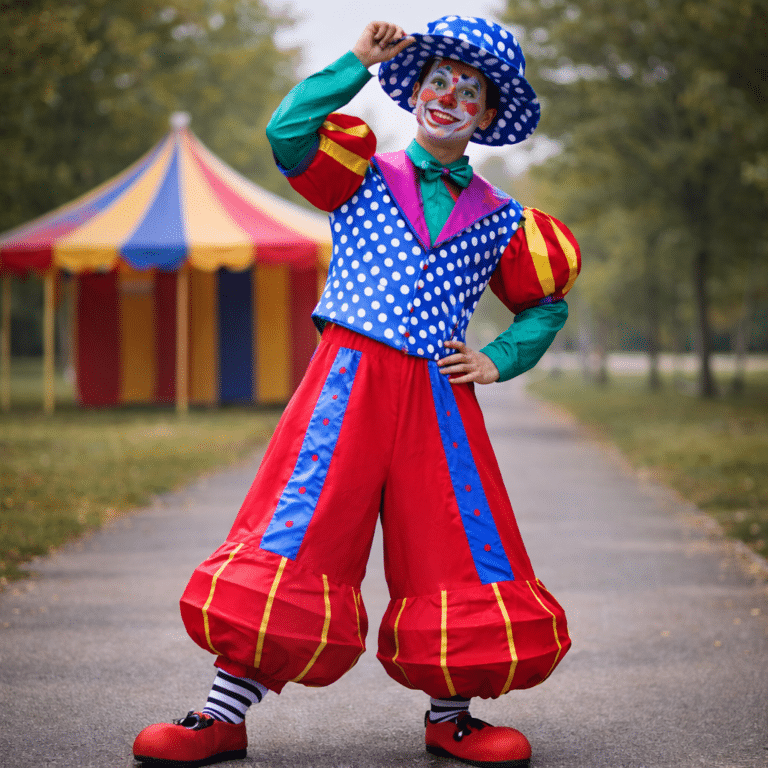 Clown coloré devant un chapiteau