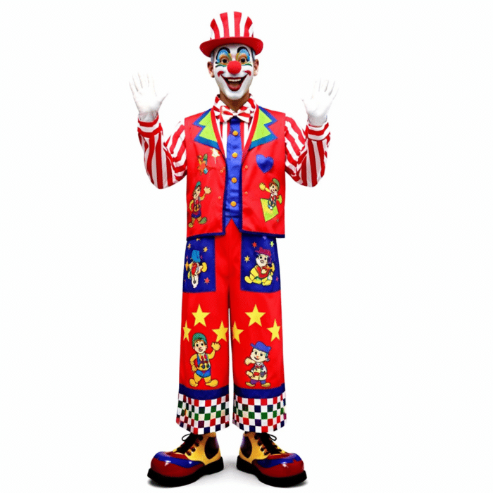 Clown joyeux en costume coloré