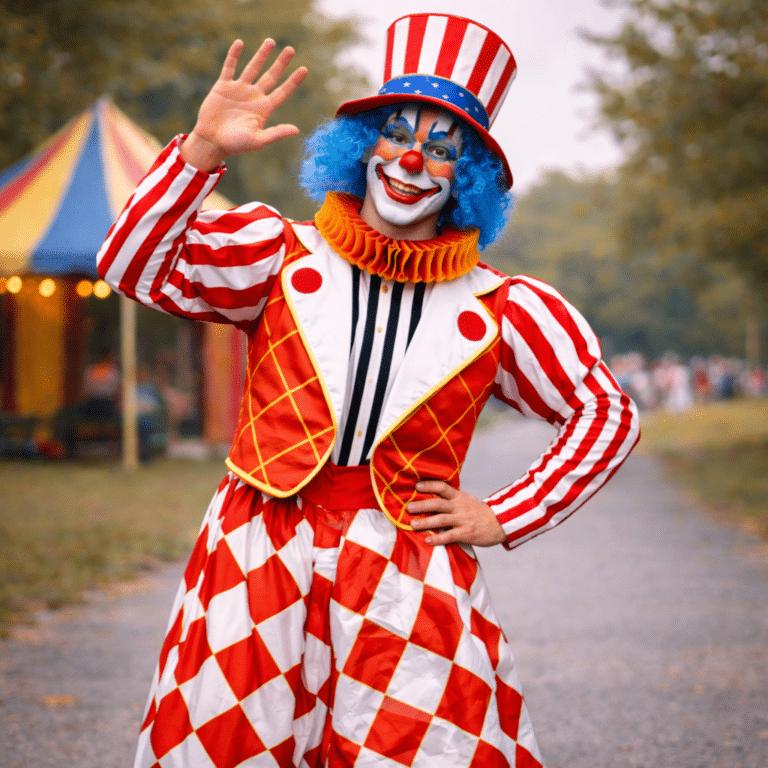 Clown joyeux sous le ciel crépusculaire