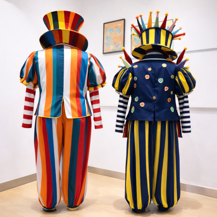 Costumes de clown colorés sur mannequins