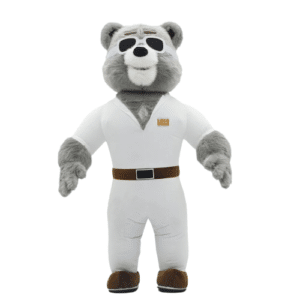 Mascotte gonflable ours gris habillé