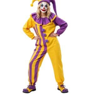 Costume de clown jaune à rayures