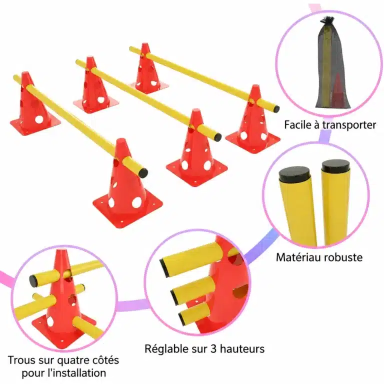 Kit de cônes et barres pour parcours sportifs (lot de 12)